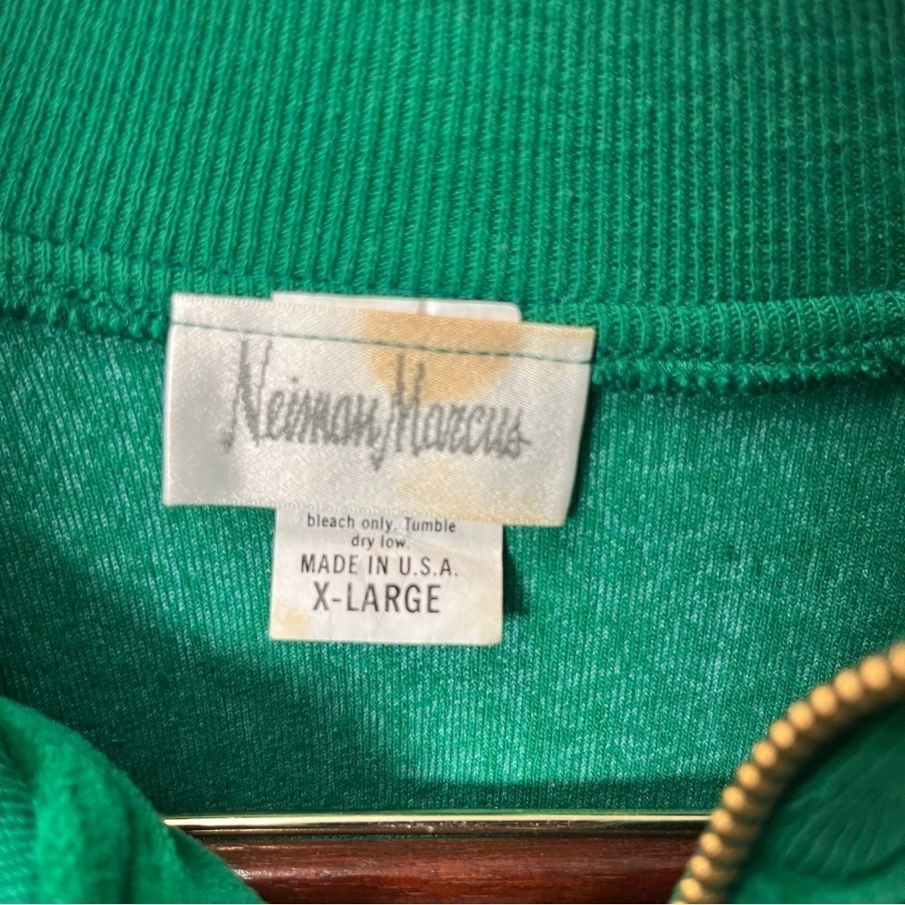 Neiman Marcus Vintage Green Velour Sweatshirt quarter zip Size XL Embroidered - Picture 4 of 16